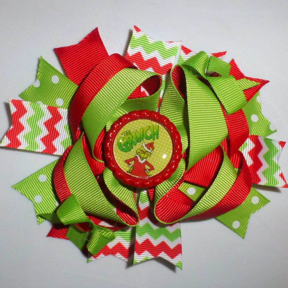 Grinch Stole Christmas Girls Hair Bow Clip 5 Inches
